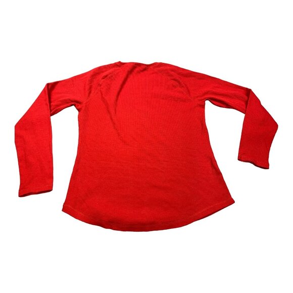Christmas Eddie Bauer Thermal Shirt Womens Large Red Dog Graphic Long Sleeve Y2K - Picture 2 of 8